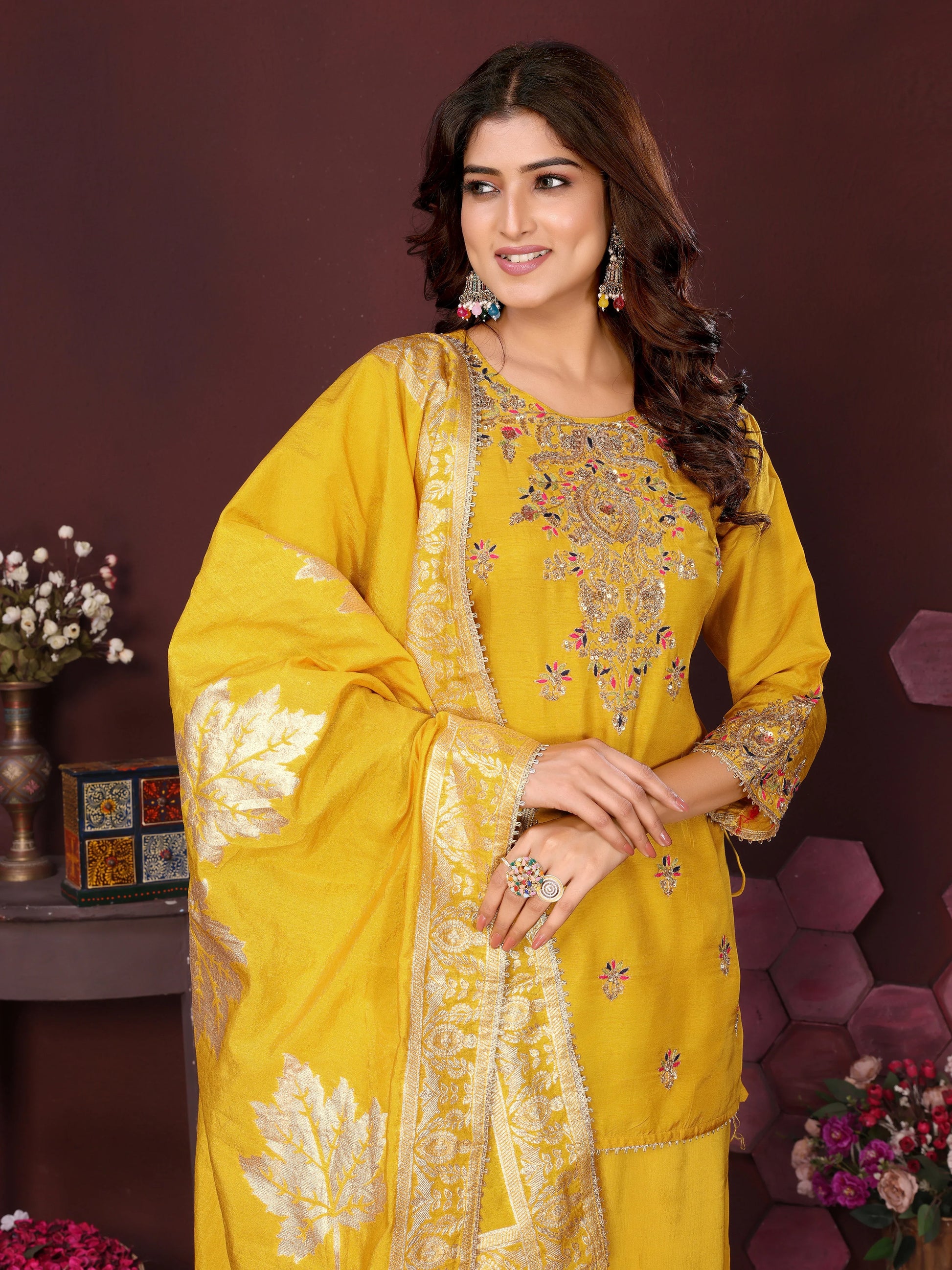 Marigold Majesty Short Dress and Dupatta Set
