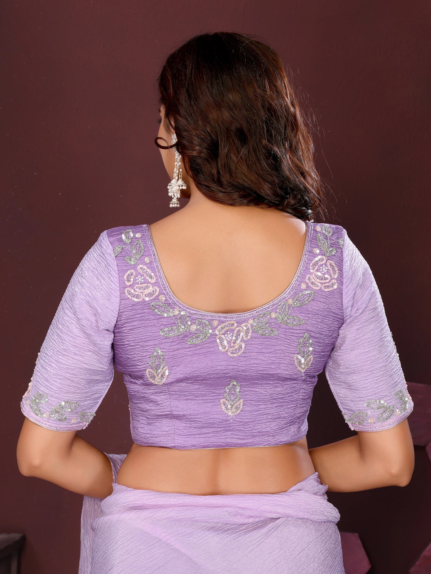 Lilac Blossom Crushed Tissue Saree With Cutdana And Sequin Border