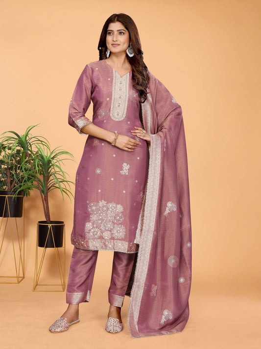 Dusty Mauve Hand-Work Tissue Suit Set