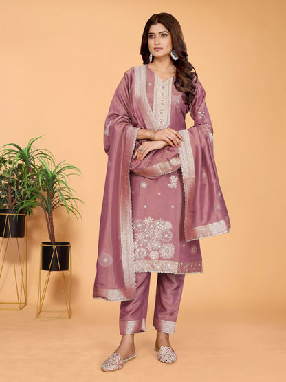 Dusty Mauve Hand-Work Tissue Suit Set