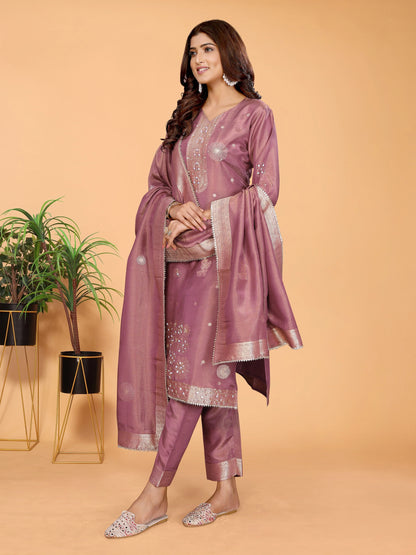 Dusty Mauve Hand-Work Tissue Suit Set