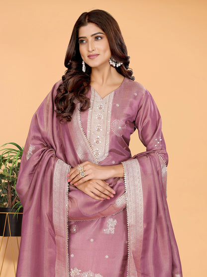 Dusty Mauve Hand-Work Tissue Suit Set