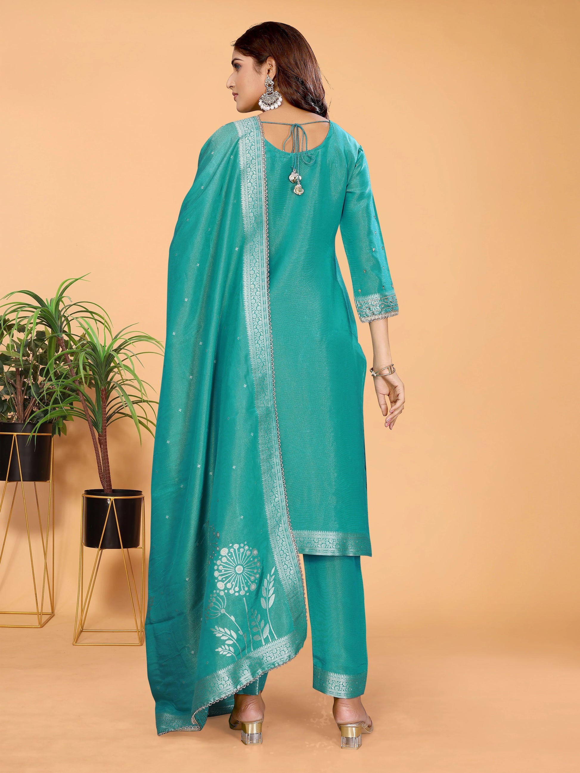 Royal Blue Tissue Hand-Work Suit Set