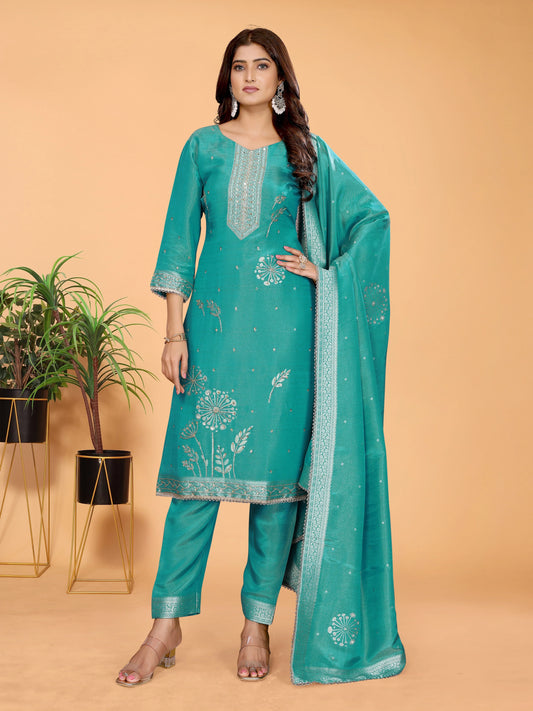 Royal Blue Tissue Hand-Work Suit Set