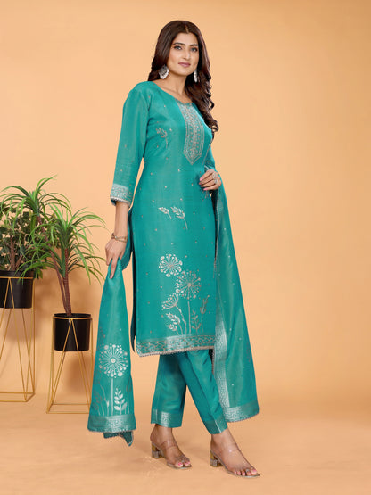 Royal Blue Tissue Hand-Work Suit Set