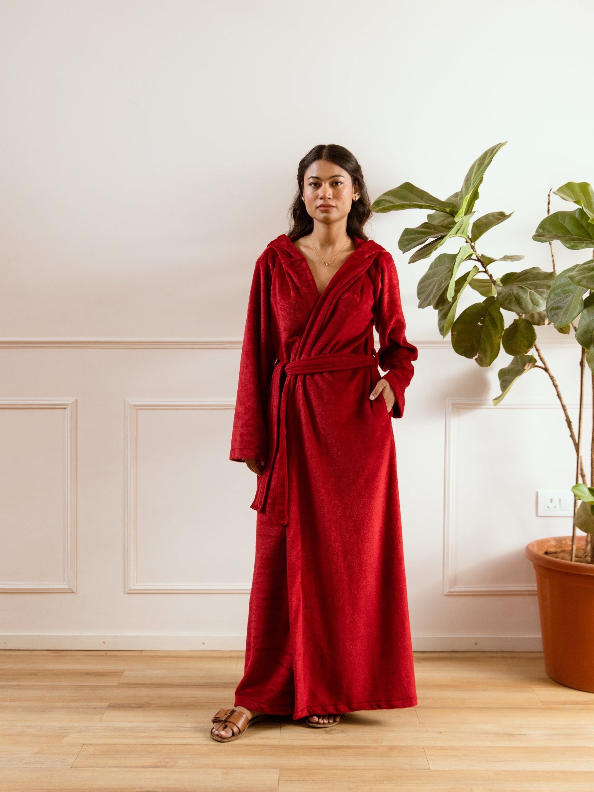 Maroon Super Soft Woollen Hoodie Robe