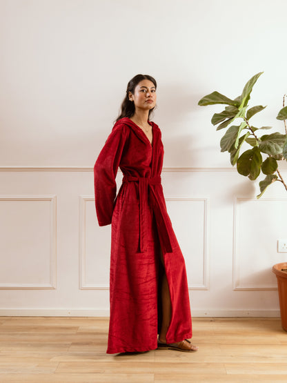 Maroon Super Soft Woollen Hoodie Robe