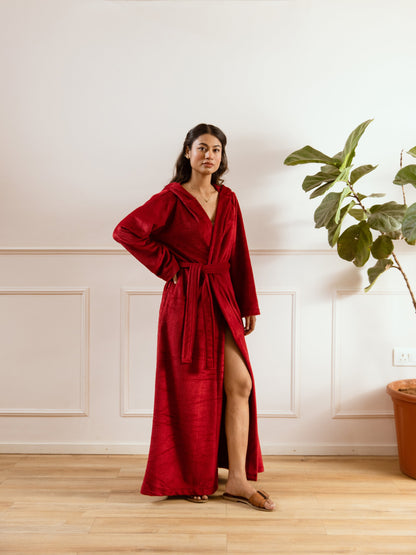 Maroon Super Soft Woollen Hoodie Robe