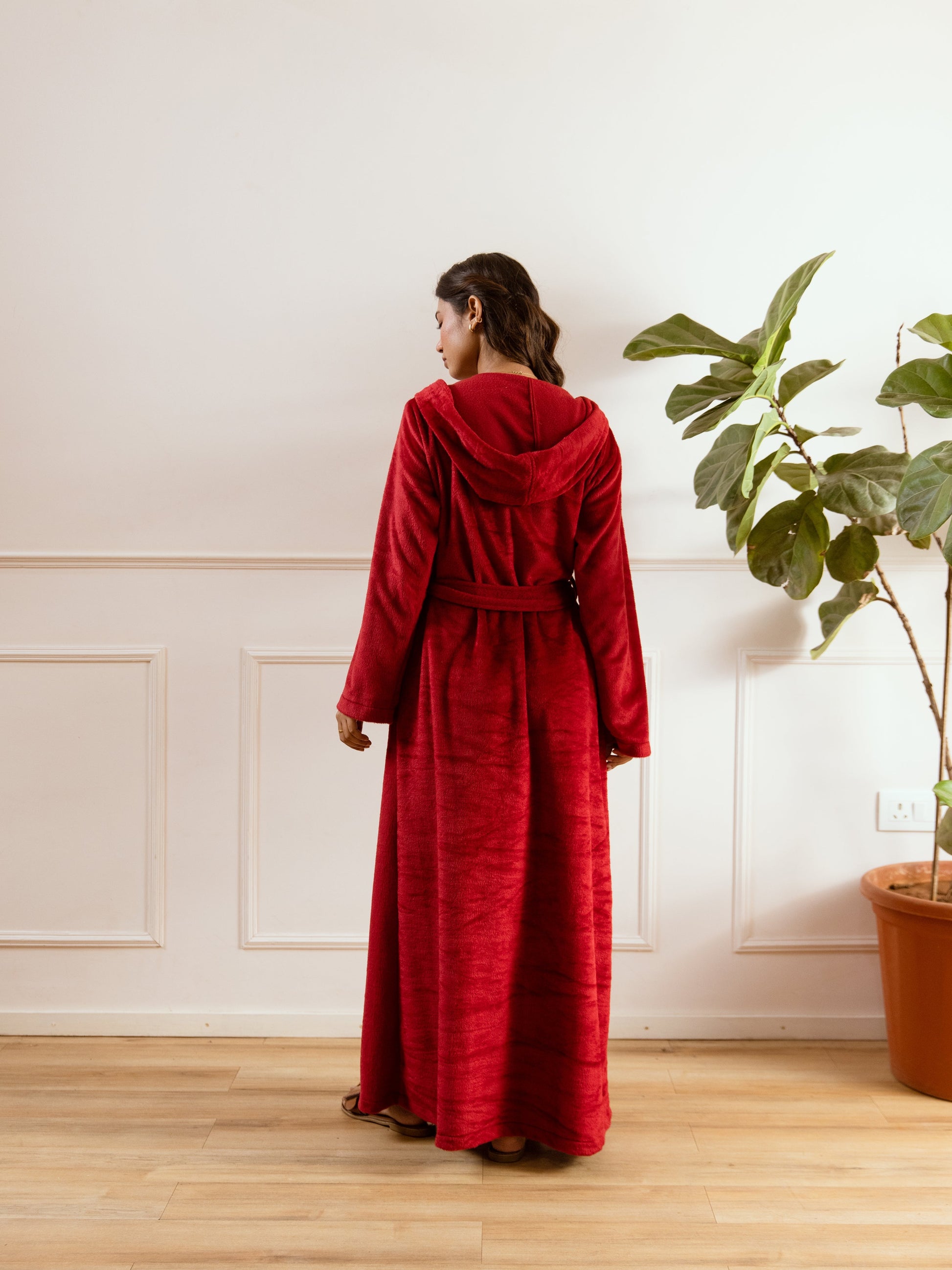 Maroon Super Soft Woollen Hoodie Robe