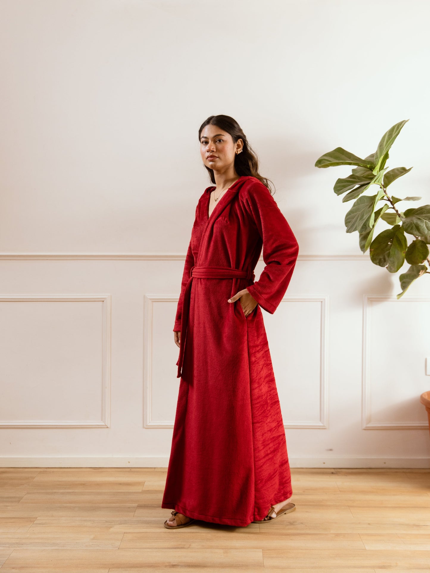 Maroon Super Soft Woollen Hoodie Robe