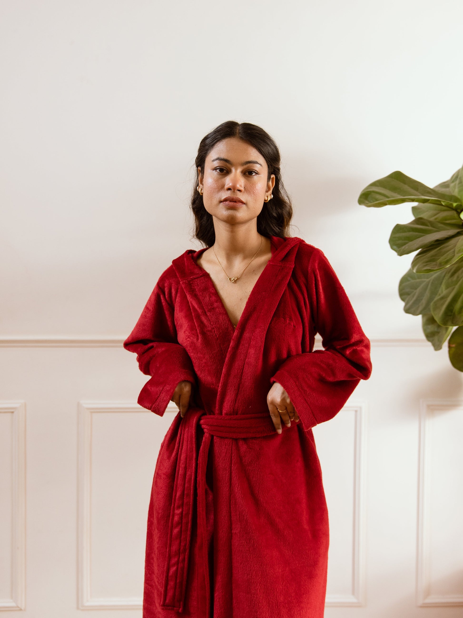 Maroon Super Soft Woollen Hoodie Robe