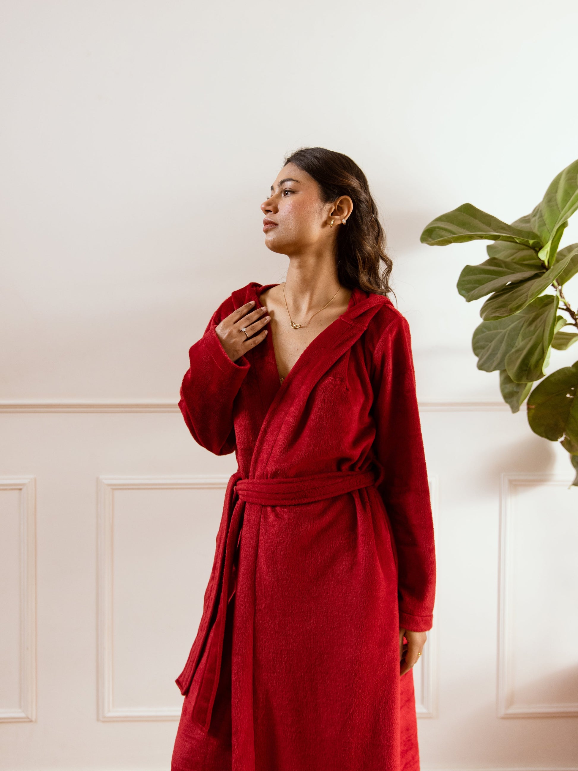 Maroon Super Soft Woollen Hoodie Robe