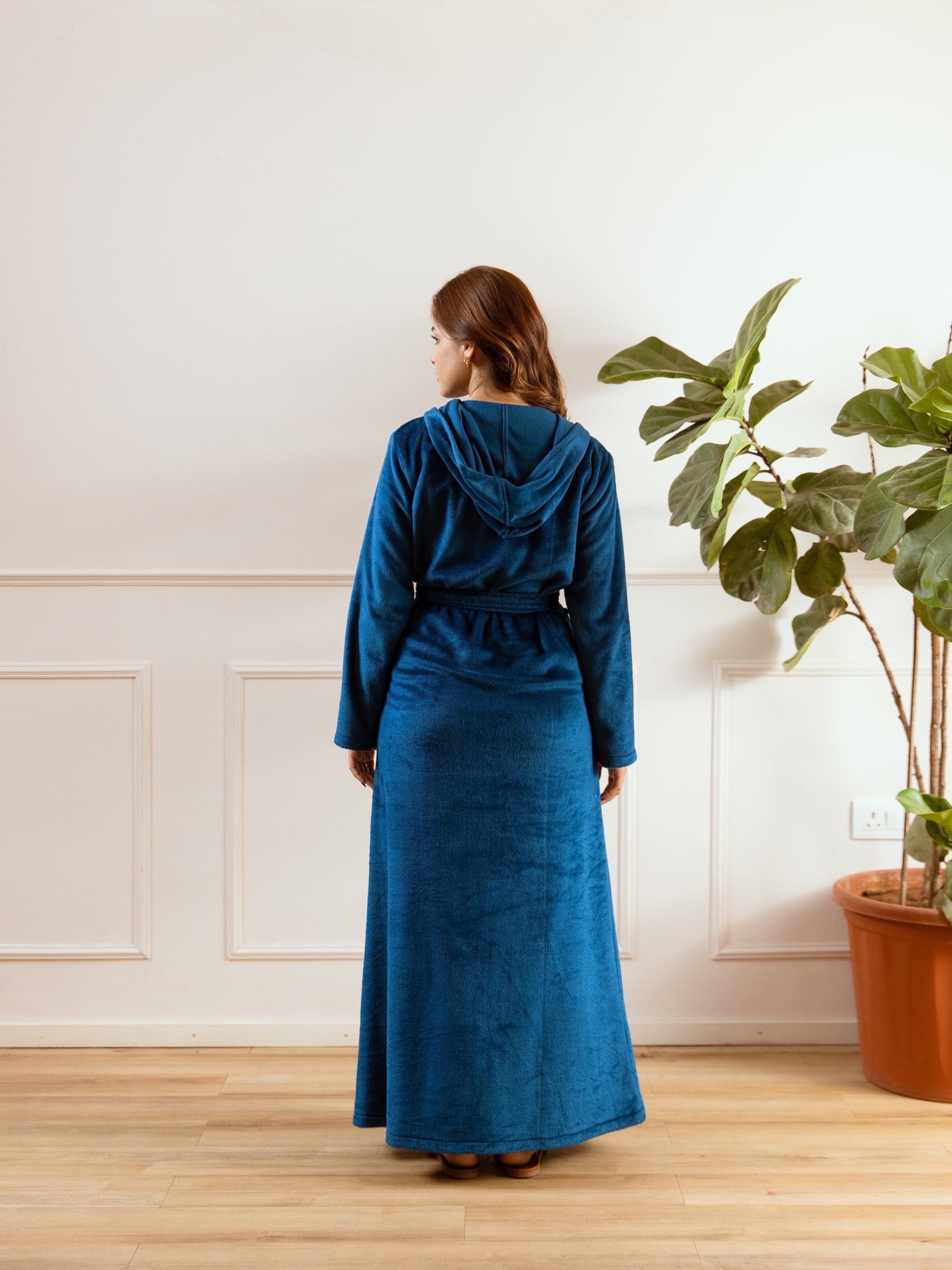 Teal Blue Super Soft Woollen Hoodie Robe