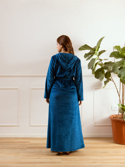 Teal Blue Super Soft Woollen Hoodie Robe