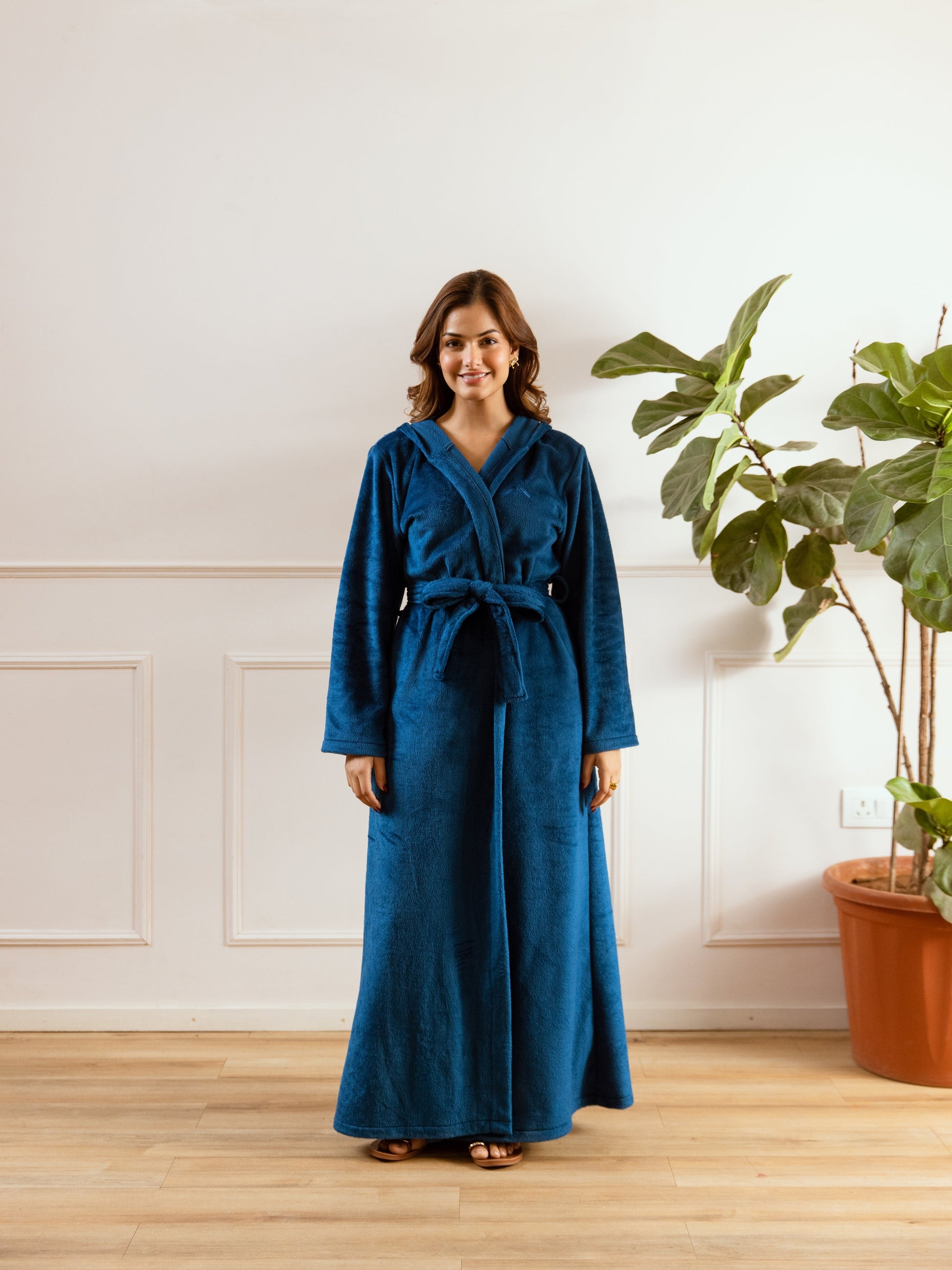 Teal Blue Super Soft Woollen Hoodie Robe
