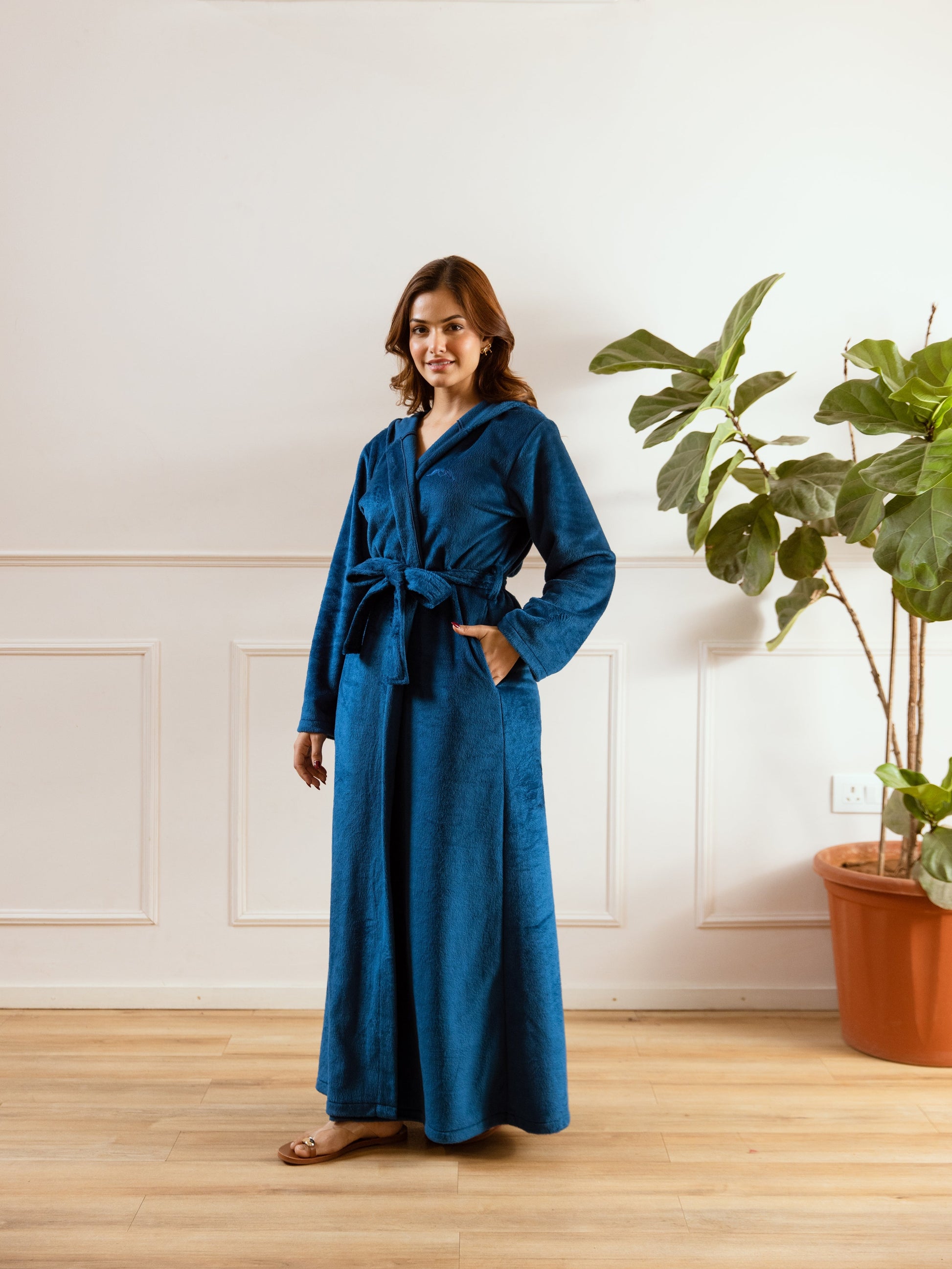 Teal Blue Super Soft Woollen Hoodie Robe