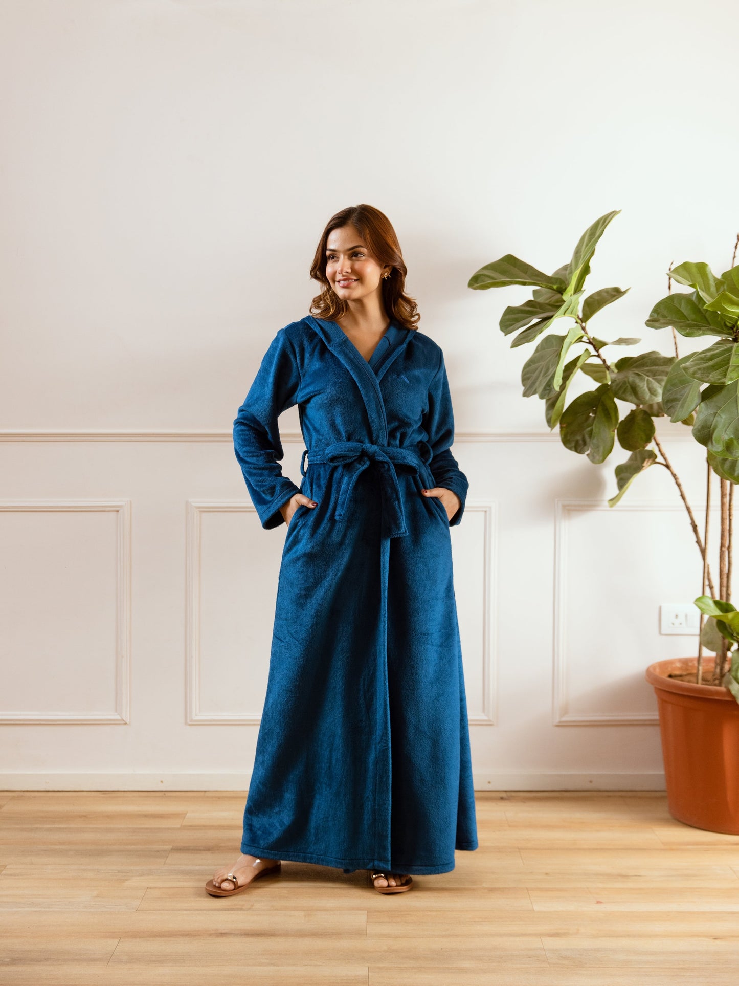 Teal Blue Super Soft Woollen Hoodie Robe