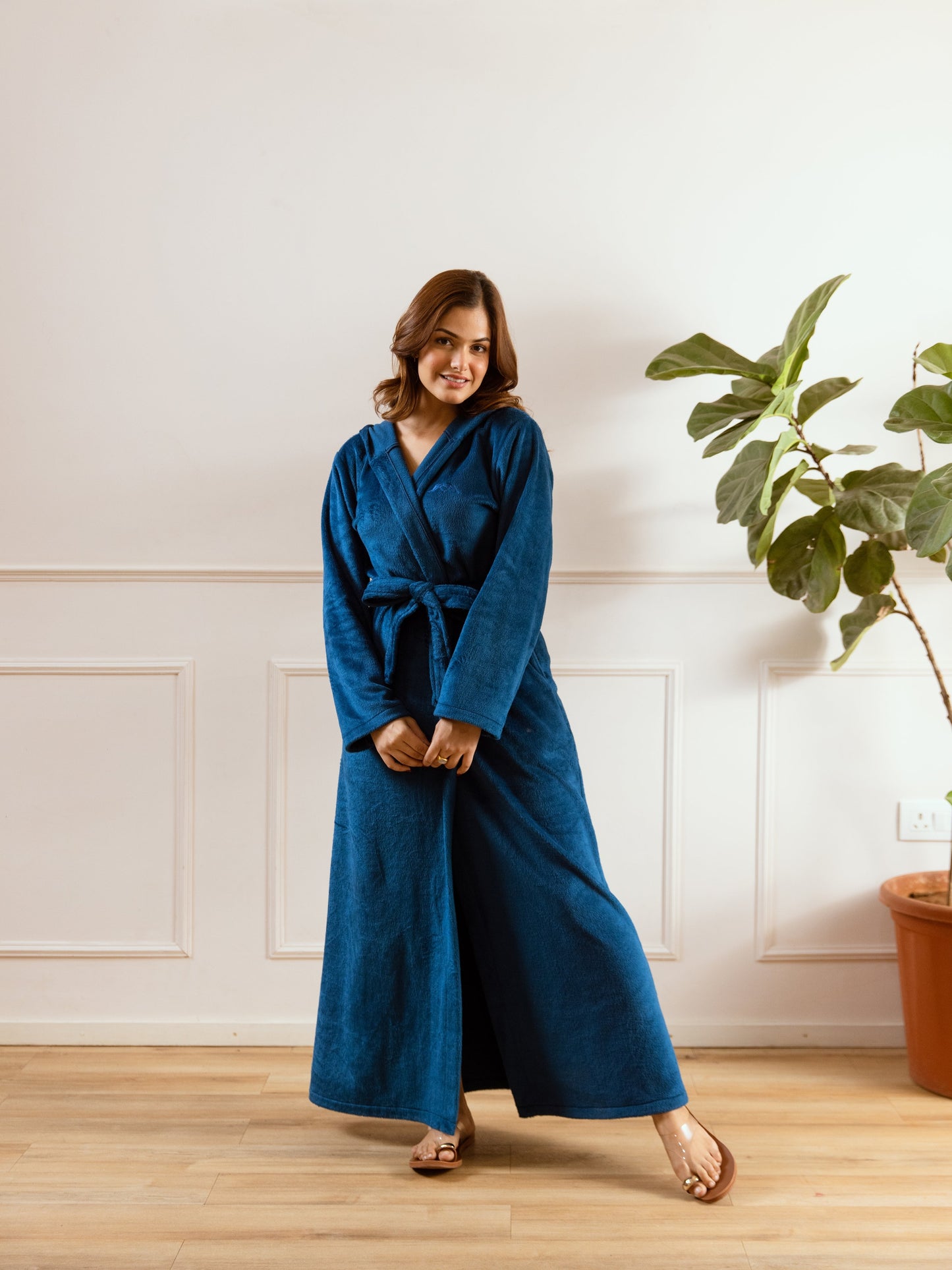 Teal Blue Super Soft Woollen Hoodie Robe
