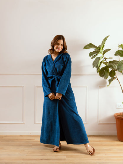 Teal Blue Super Soft Woollen Hoodie Robe