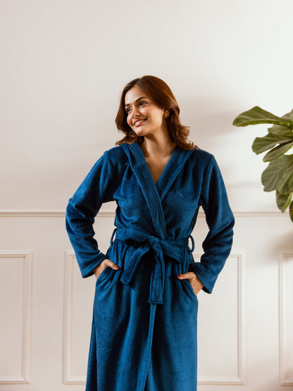 Teal Blue Super Soft Woollen Hoodie Robe