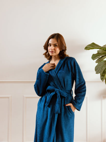 Teal Blue Super Soft Woollen Hoodie Robe