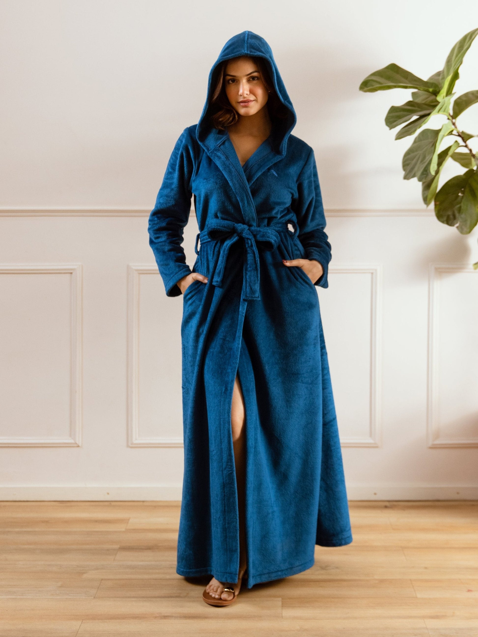Teal Blue Super Soft Woollen Hoodie Robe