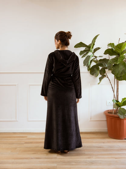 Black Super Soft Woollen Hoodie Robe