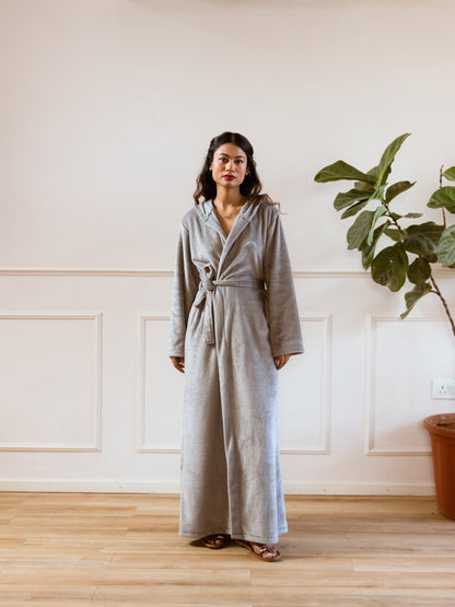 Grey Super Soft Woollen Hoodie Robe