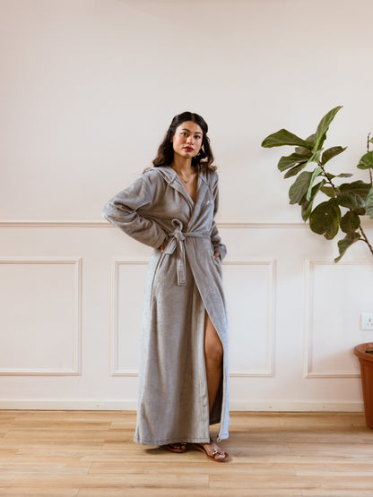 Grey Super Soft Woollen Hoodie Robe