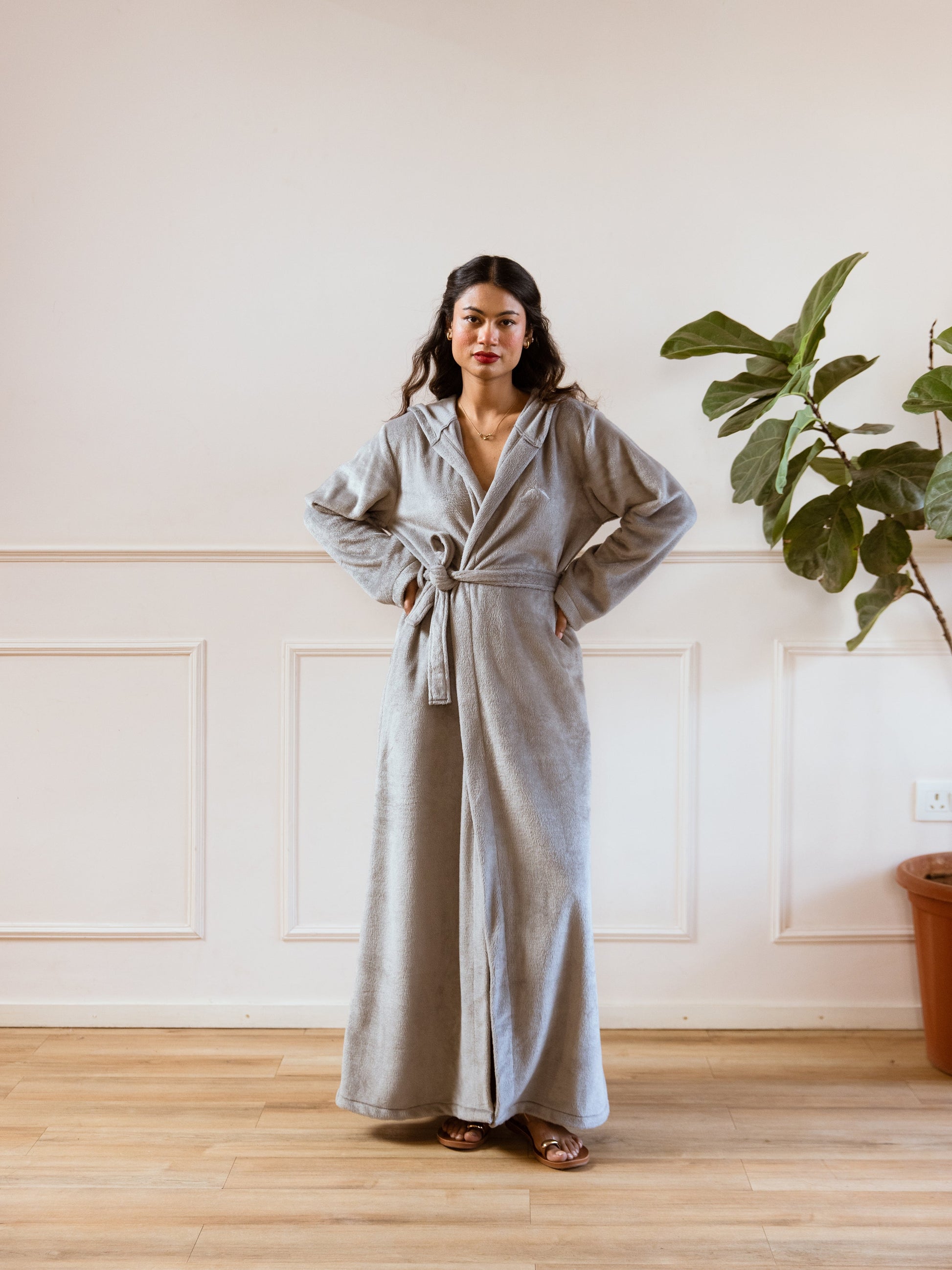 Grey Super Soft Woollen Hoodie Robe