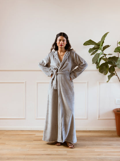 Grey Super Soft Woollen Hoodie Robe