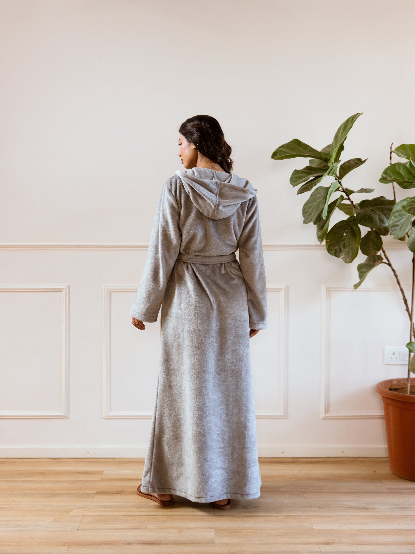 Grey Super Soft Woollen Hoodie Robe