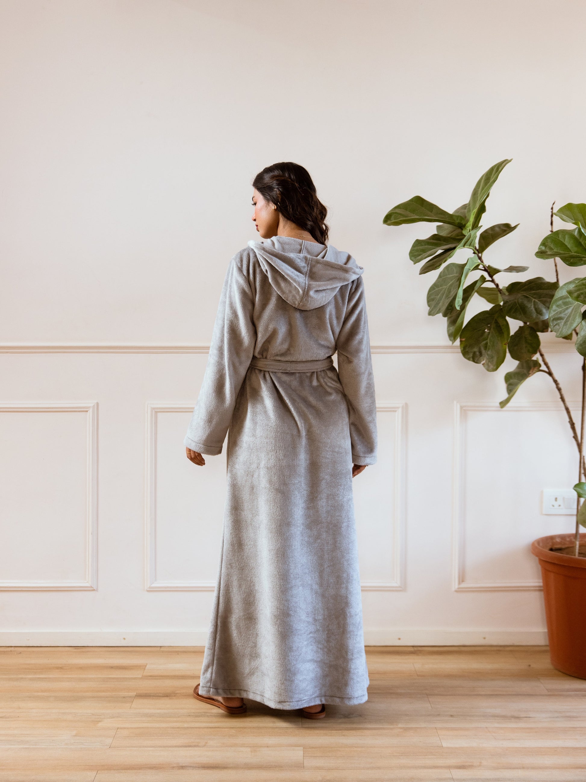Grey Super Soft Woollen Hoodie Robe
