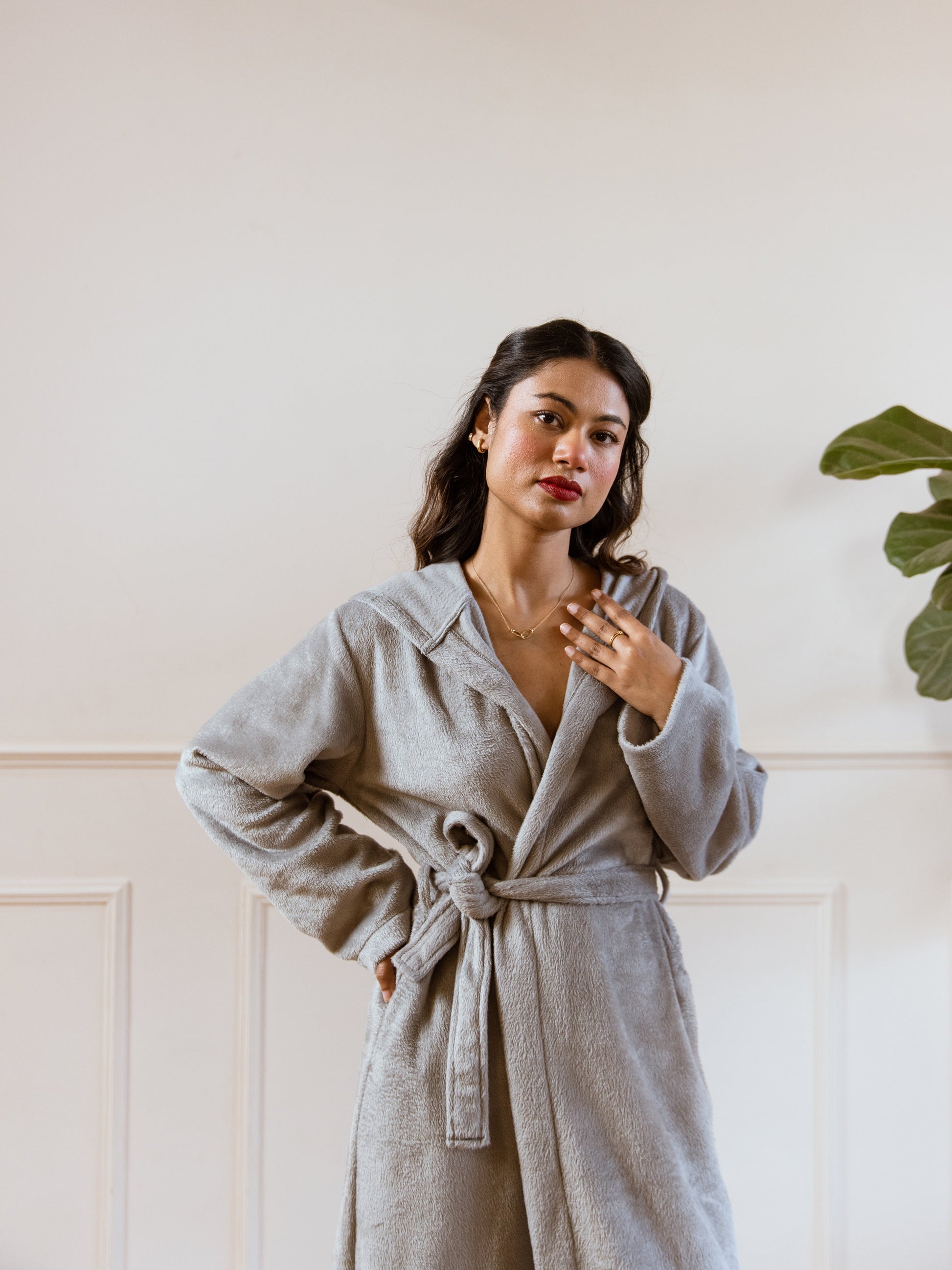 Grey Super Soft Woollen Hoodie Robe