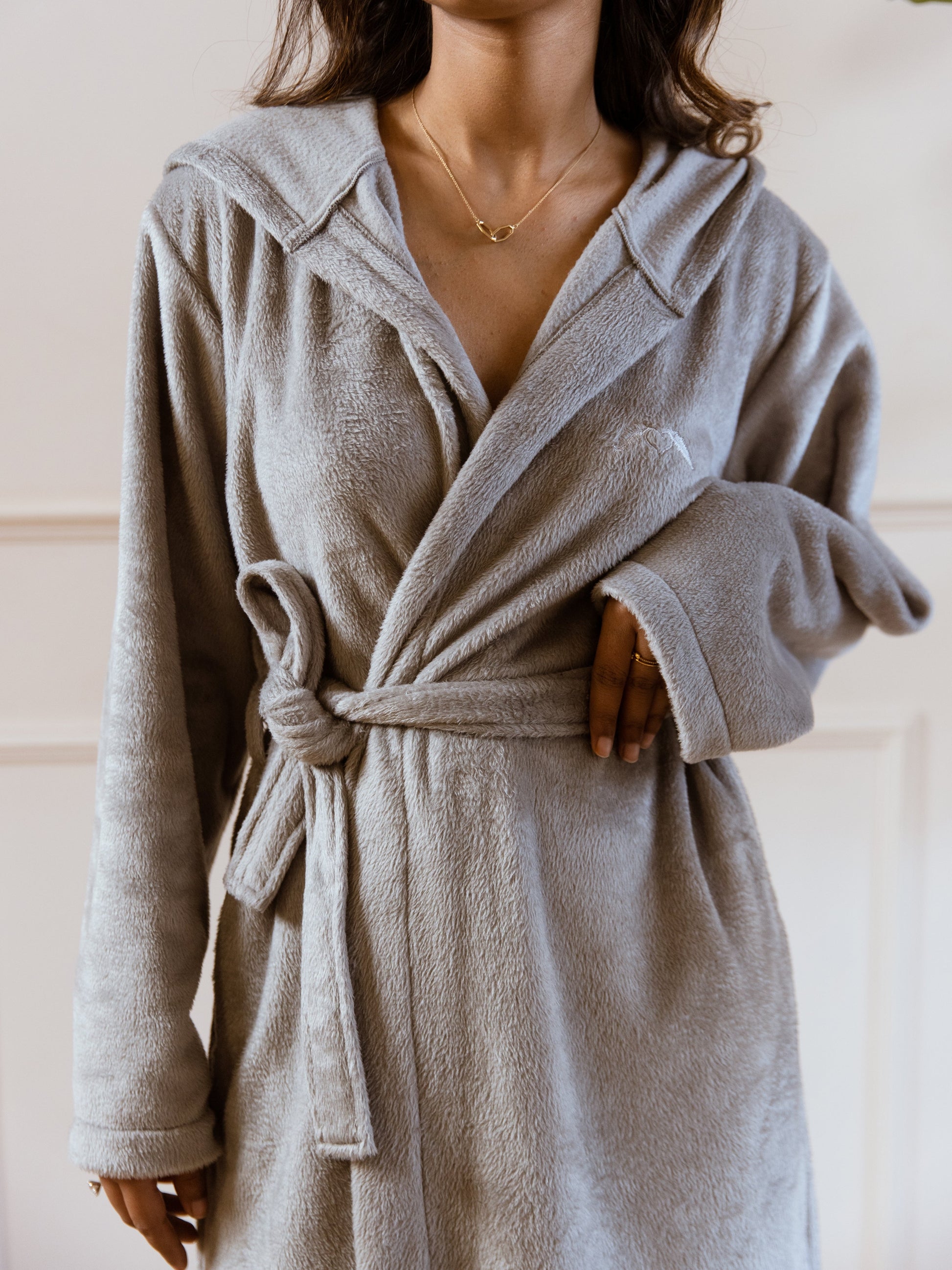 Grey Super Soft Woollen Hoodie Robe