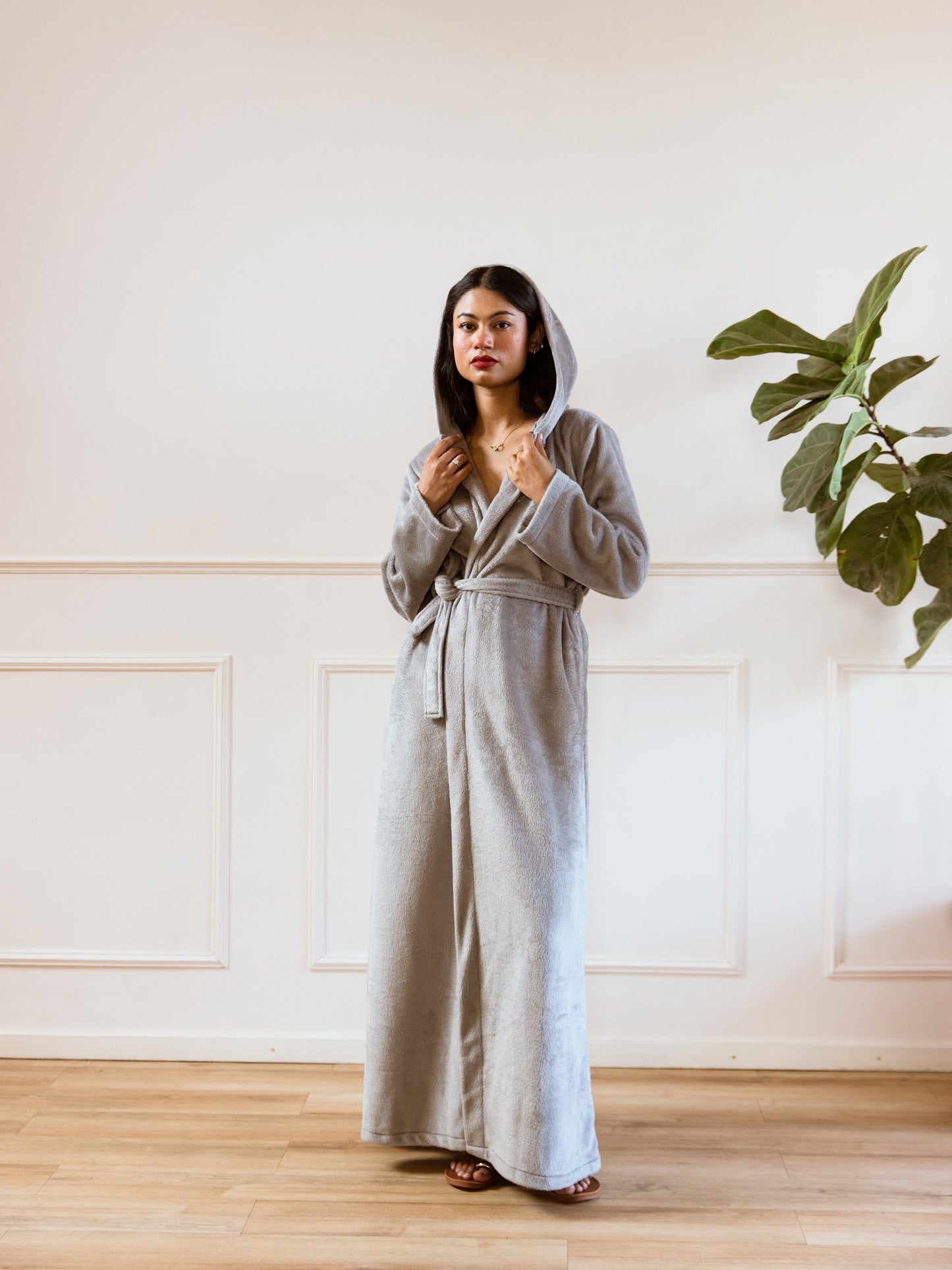 Grey Super Soft Woollen Hoodie Robe