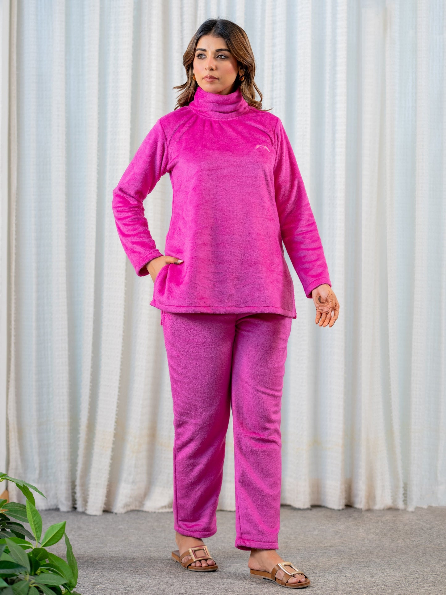 High Neck Super Soft Hot Pink Woollen Set