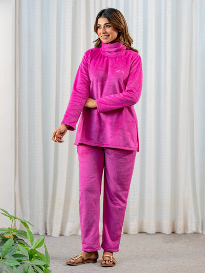 High Neck Super Soft Hot Pink Woollen Set