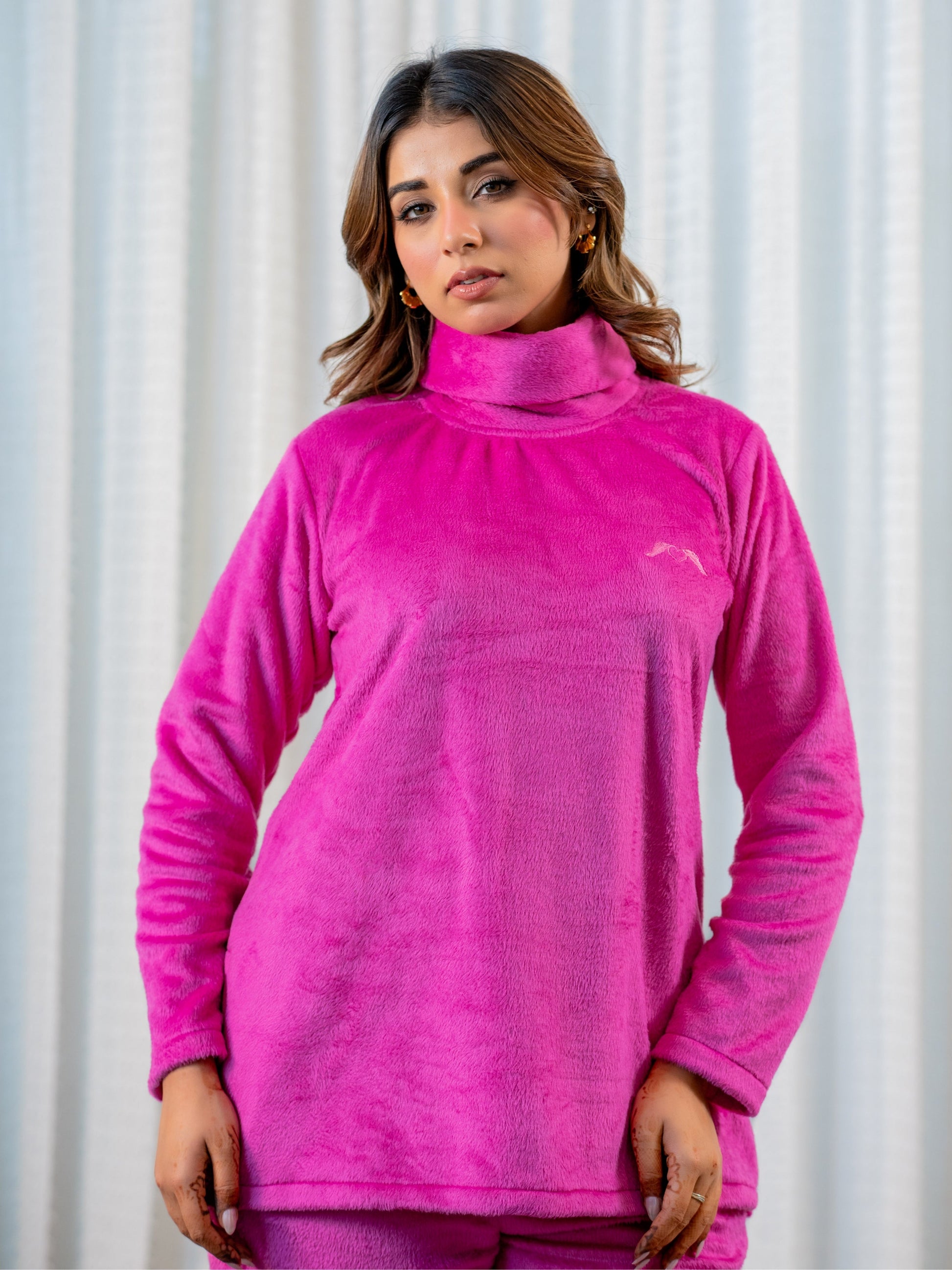 High Neck Super Soft Hot Pink Woollen Set