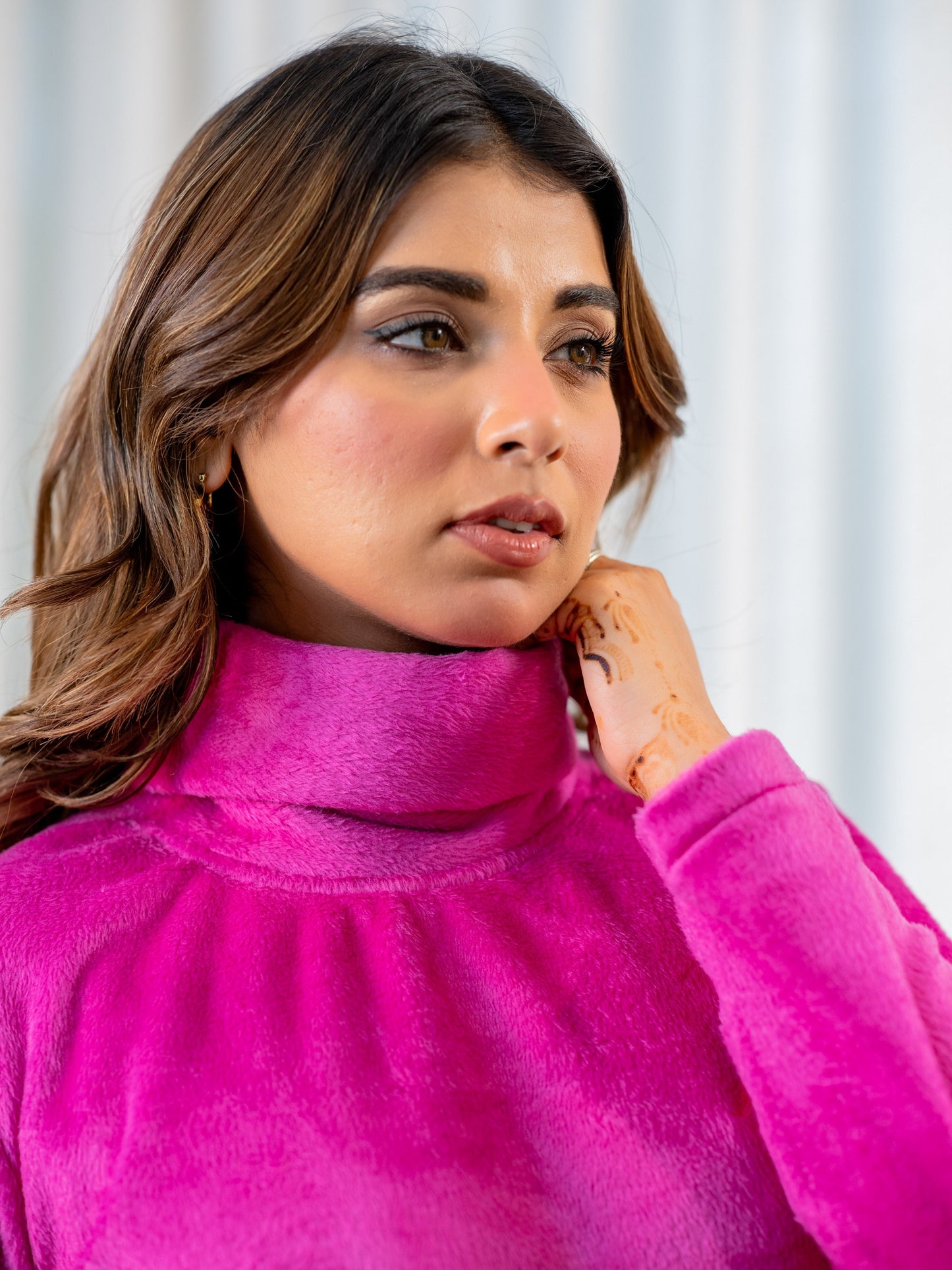 High Neck Super Soft Hot Pink Woollen Set