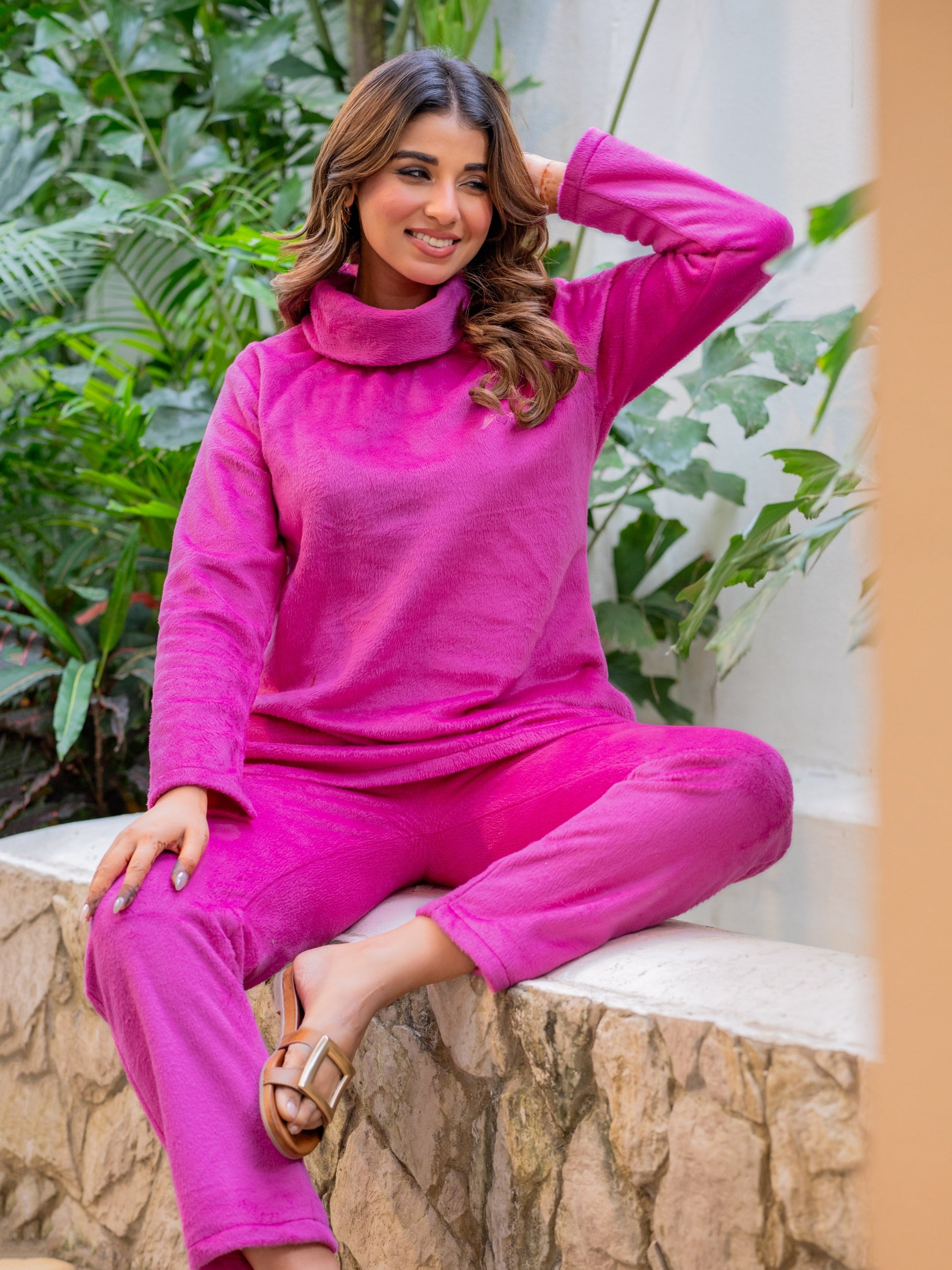 High Neck Super Soft Hot Pink Woollen Set
