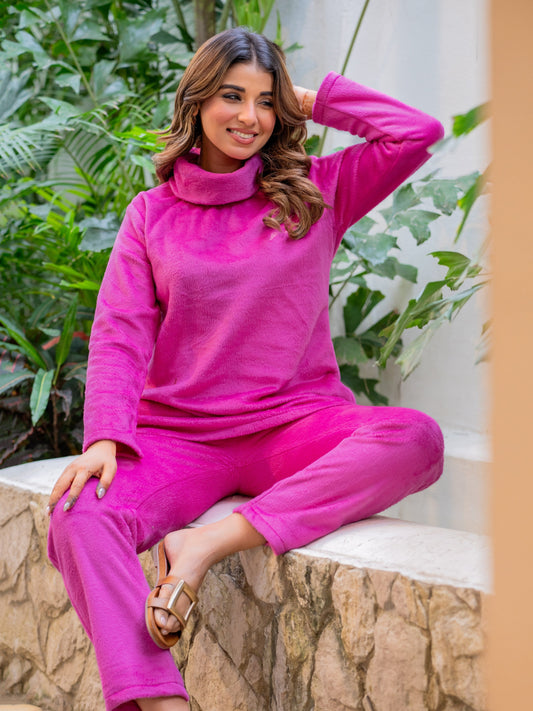High Neck Super Soft Hot Pink Woollen Set
