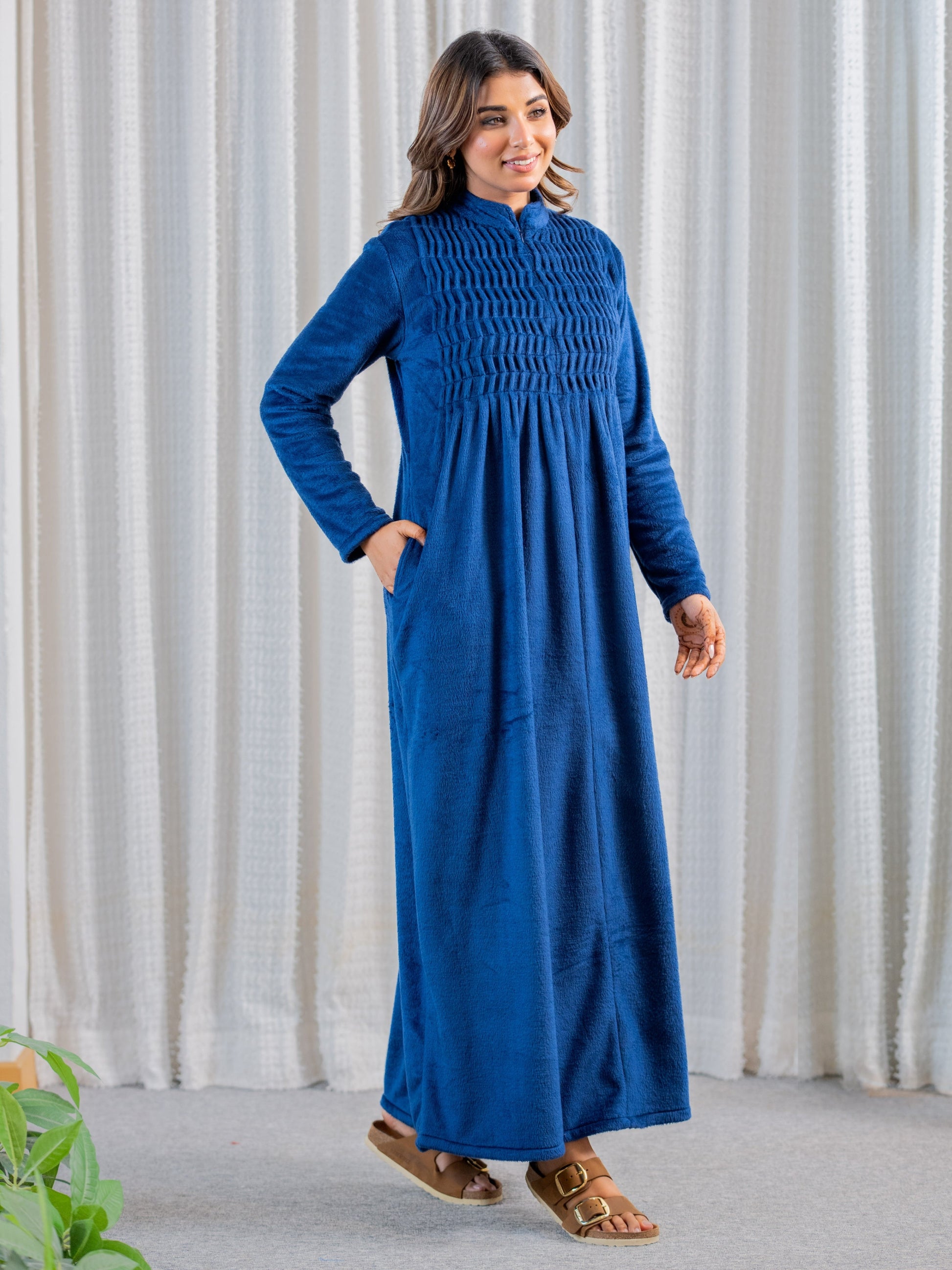 Super Soft Navy Blue pleated Woollen Maxi