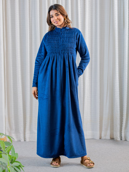 Super Soft Navy Blue pleated Woollen Maxi