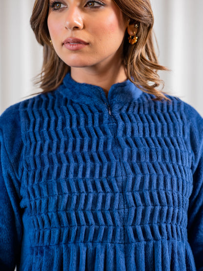 Super Soft Navy Blue pleated Woollen Maxi