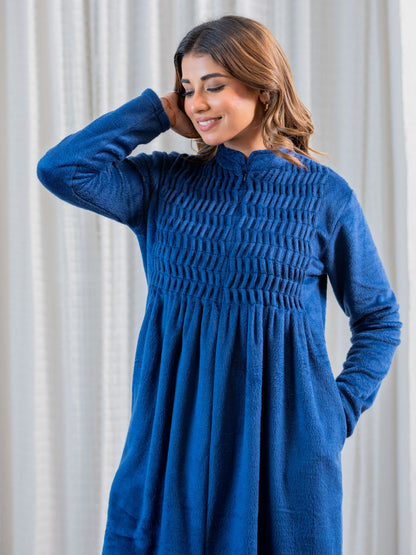 Super Soft Navy Blue pleated Woollen Maxi