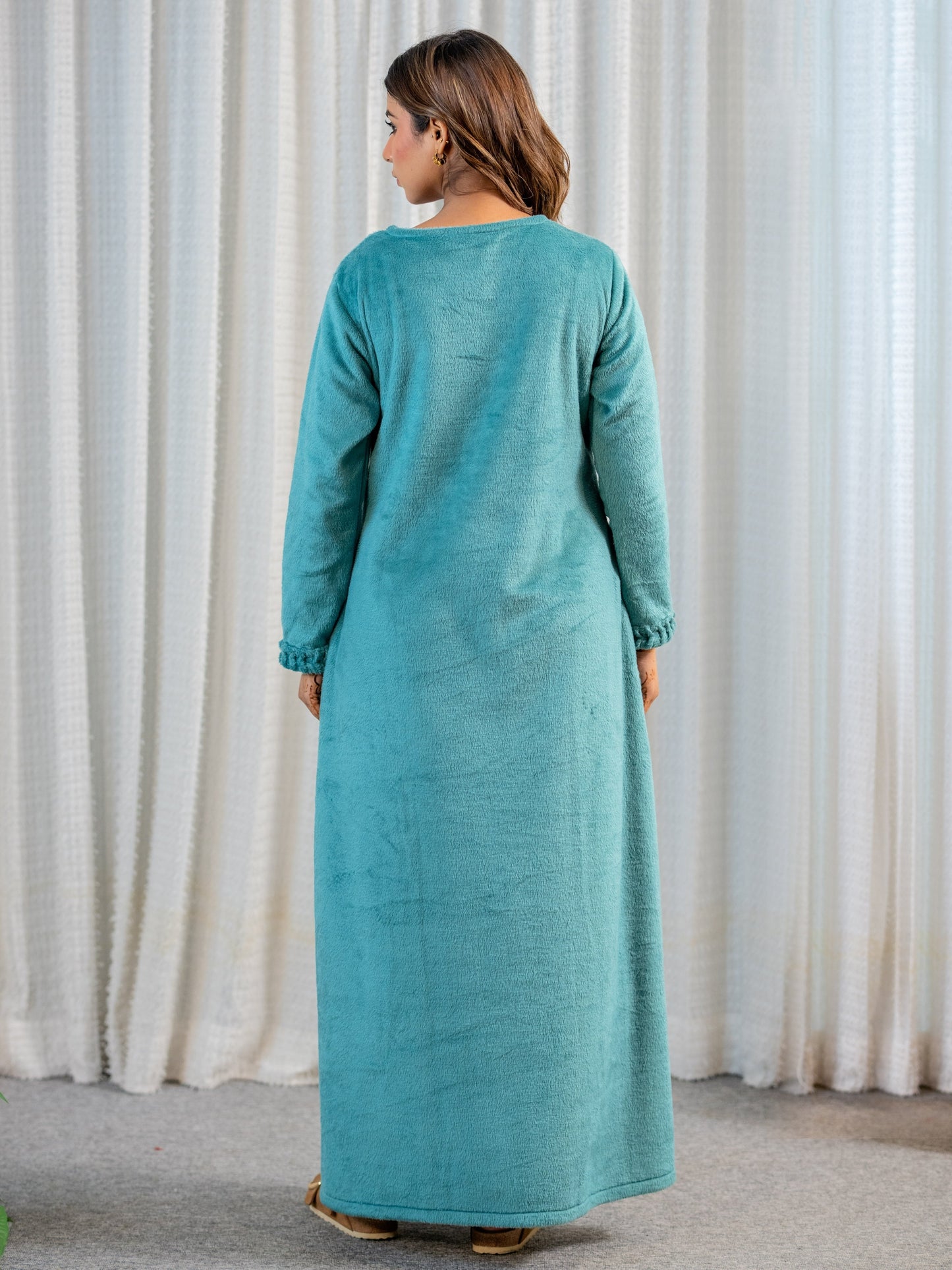 Super Soft Sea Green V Neck Woollen Maxi
