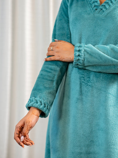 Super Soft Sea Green V Neck Woollen Maxi