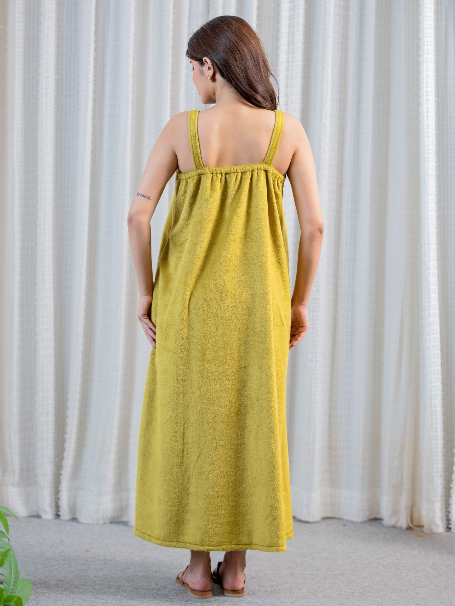 Olive Super Soft Woollen Maxi & Shrug Set