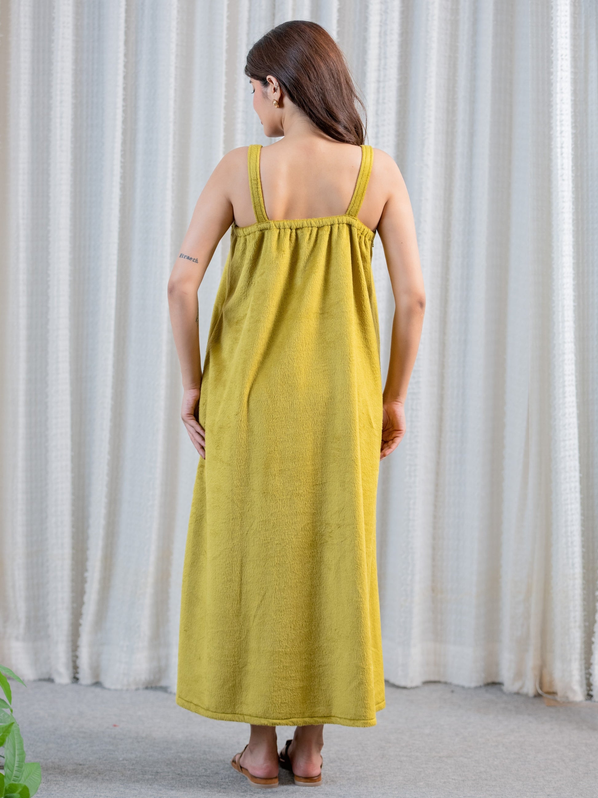 Olive Super Soft Woollen Maxi & Shrug Set